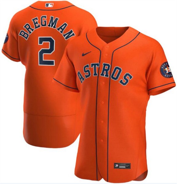 Men's Houston Astros #2 Alex Bregman Orange Flex Base Stitched Jersey - Click Image to Close